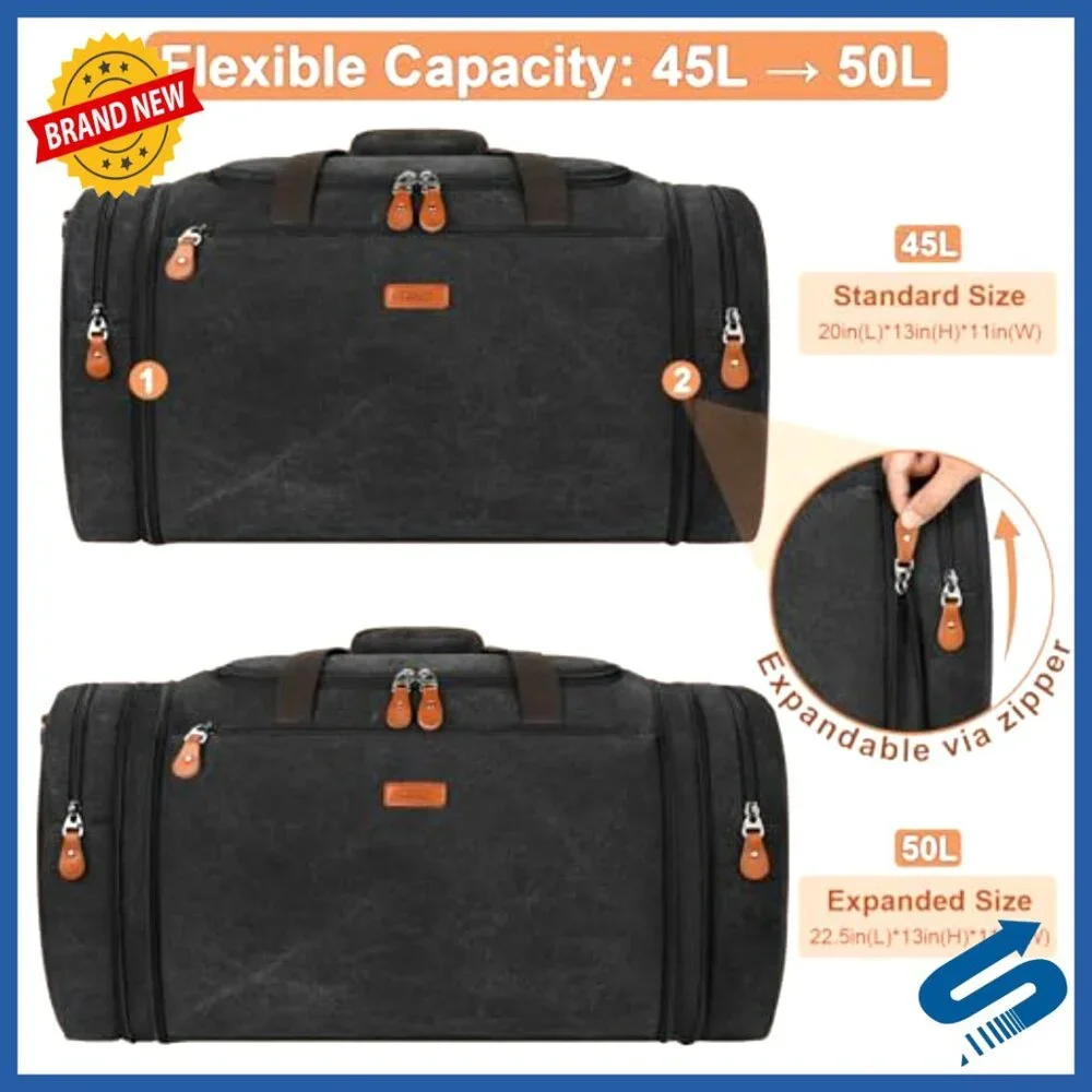 Expandable Canvas Travel Duffle Bag with Toiletry Bag Water-Resistant Carry On